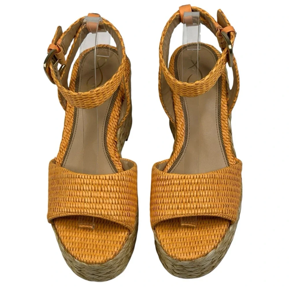 Sam Edelman April Marigold Raffia Platform Wedge Espadrille Sandal Womens 9M New